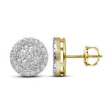 10kt Yellow Gold Womens Round Diamond Framed Flower Cluster Earrings 1 Cttw