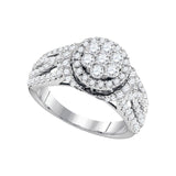 10kt White Gold Womens Round Diamond Cluster Ring 1-3/8 Cttw