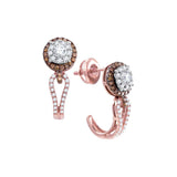 14kt Rose Gold Womens Round Diamond J Half Hoop Cluster Earrings 3/4 Cttw