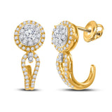 14kt Yellow Gold Womens Round Diamond Modern Solitiare Hoop Earrings 3/4 Cttw