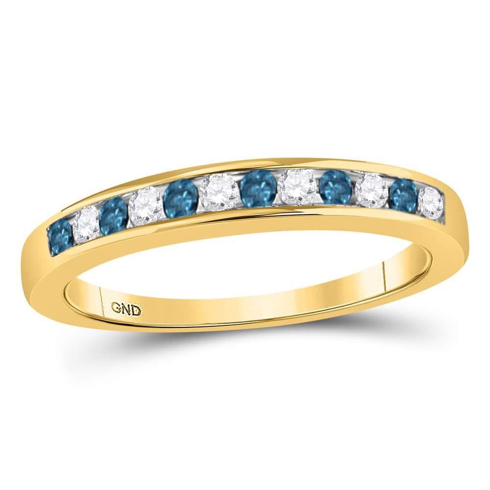 14kt Yellow Gold Womens Round Blue Color Enhanced Diamond Band Ring 1/4 Cttw