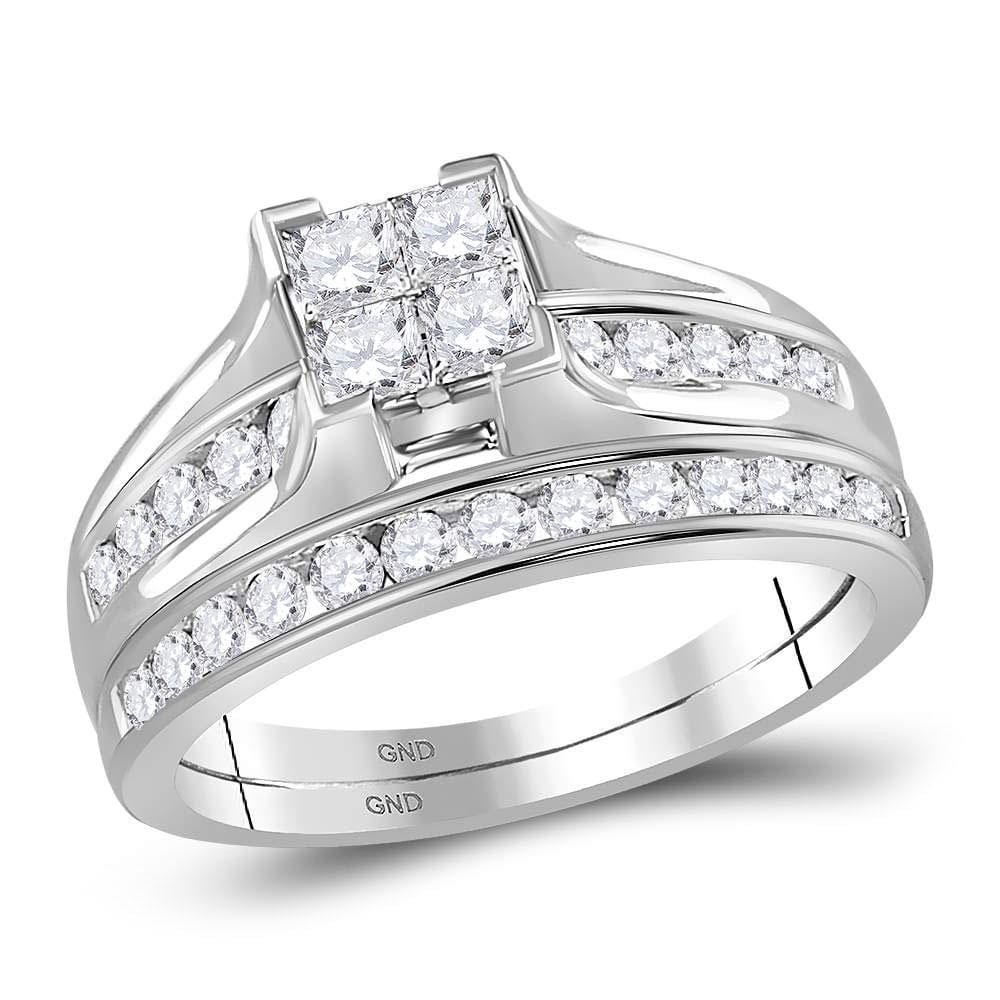 14kt White Gold Princess Diamond Bridal Wedding Ring Band Set 7/8 Cttw