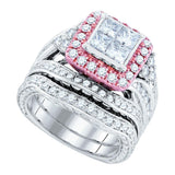 14kt White Gold Princess Diamond Bridal Wedding Ring Band Set 2-7/8 Cttw