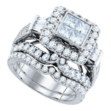 14kt White Gold Womens Princess Diamond Bridal Wedding Engagement Ring Band Set 3-3/4 Cttw