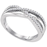 10kt White Gold Womens Round Diamond Triple Strand Crossover Band Ring 1/6 Cttw
