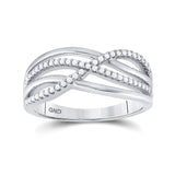 10k White Gold Womens Round Diamond Crossover Woven Band 1/5 Cttw