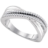 10kt White Gold Womens Round Diamond Crossover Band Ring 1/5 Cttw