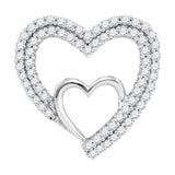 10kt White Gold Womens Round Diamond Double Nested Heart Pendant 1/2 Cttw