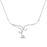 10kt White Gold Womens Round Diamond Swirl Curl Fashion Necklace 1/4 Cttw