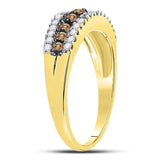 10kt Yellow Gold Womens Round Brown Diamond Band Ring 1/2 Cttw - Size