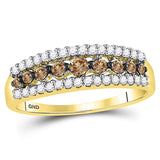 10kt Yellow Gold Womens Round Brown Diamond Band Ring 1/2 Cttw - Size