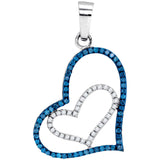 10kt White Gold Womens Round Blue Color Enhanced Diamond Double Heart Pendant 1/4 Cttw