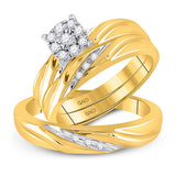 10kt Yellow Gold His & Hers Round Diamond Solitaire Matching Bridal Wedding Ring Band Set 1/5 Cttw
