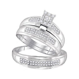 10kt White Gold His & Hers Round Diamond Cluster Matching Bridal Wedding Ring Band Set 1/3 Cttw