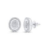 Sterling Silver Mens Round Diamond Oval Earrings 1/4 Cttw