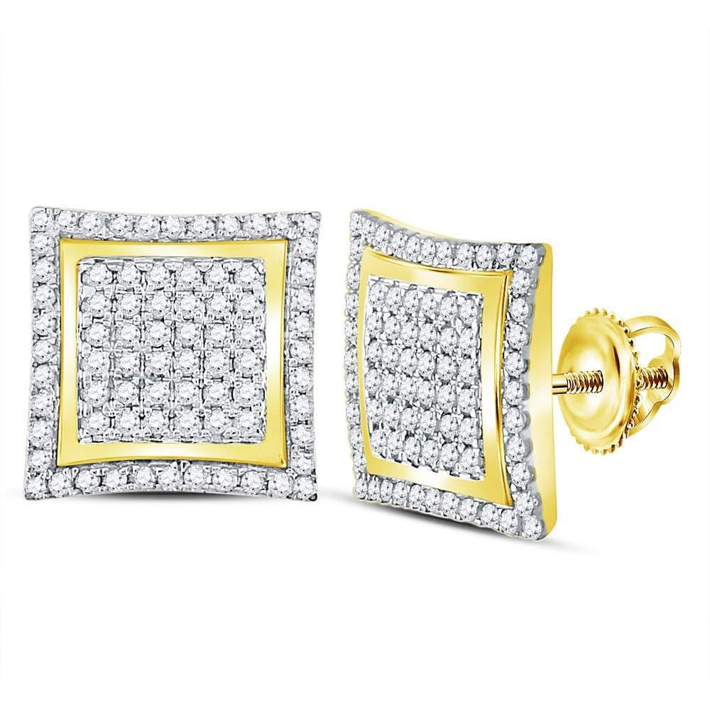 10kt Yellow Gold Mens Round Diamond Square Kite Cluster Stud Earrings 1 Cttw