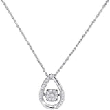 10kt White Gold Womens Round Diamond Teardrop Frame Moving Twinkle Cluster Pendant 1/6 Cttw