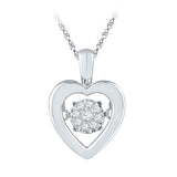 10kt White Gold Womens Round Diamond Moving Twinkle Heart Pendant 1/20 Cttw