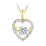 10kt Yellow Gold Womens Round Diamond Cluster Moving Twinkle Heart Pendant 1/5 Cttw