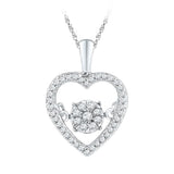 10kt White Gold Womens Round Diamond Cluster Moving Twinkle Heart Pendant 1/5 Cttw