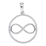 Sterling Silver Womens Round Diamond Infinity Circle Pendant 1/3 Cttw