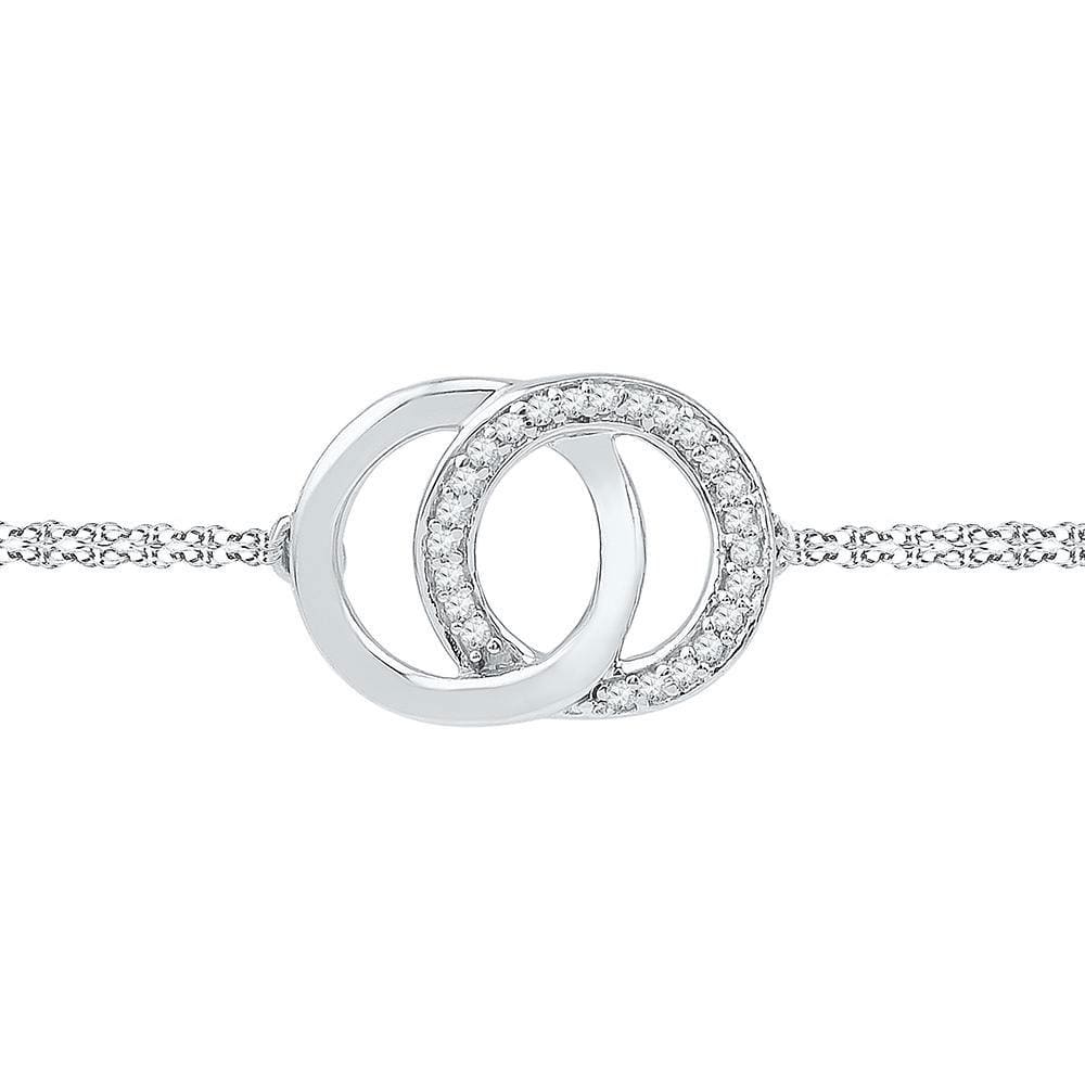 10kt White Gold Womens Round Diamond Linked Circles Bracelet 1/12 Cttw