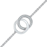 Sterling Silver Womens Round Diamond Linked Double Circle Fashion Bracelet 1/20 Cttw
