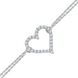 Sterling Silver Womens Round Diamond Heart Bracelet 1/8 Cttw