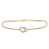 10kt Yellow Gold Womens Round Diamond Double Heart Bracelet 1/10 Cttw