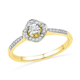 10kt Yellow Gold Womens Round Diamond Solitaire Halo Bridal Wedding Engagement Ring 1/6 Cttw