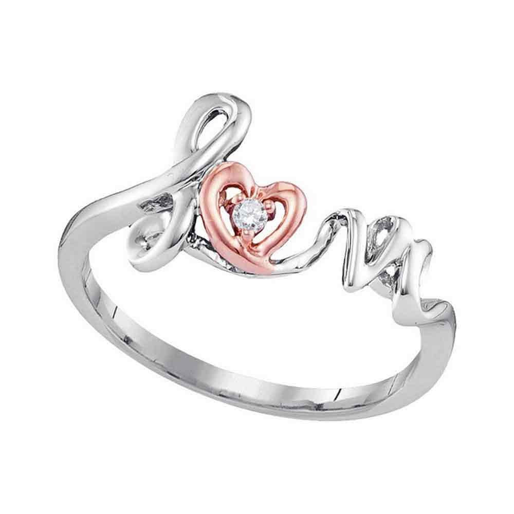 10kt Two-tone Rose Gold Womens Round Diamond Heart Ring .02 Cttw