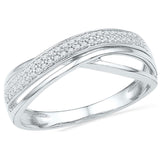 10kt White Gold Womens Round Diamond Crossover Band Ring 1/6 Cttw