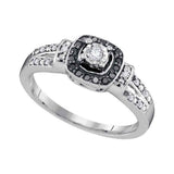 10kt White Gold Womens Round Diamond Solitaire Black Color Enhanced Ring 1/5 Cttw