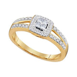10kt Yellow Gold Princess Diamond Cluster Bridal Wedding Engagement Ring 1/5 Cttw
