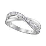 10kt White Gold Womens Round Diamond Crossover Band Ring 1/8 Cttw