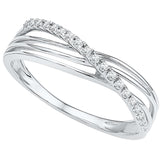 10kt White Gold Womens Round Diamond Crossover Strand Band Ring 1/12 Cttw
