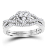 10kt White Gold Round Diamond Heart Bridal Wedding Ring Band Set 3/8 Cttw