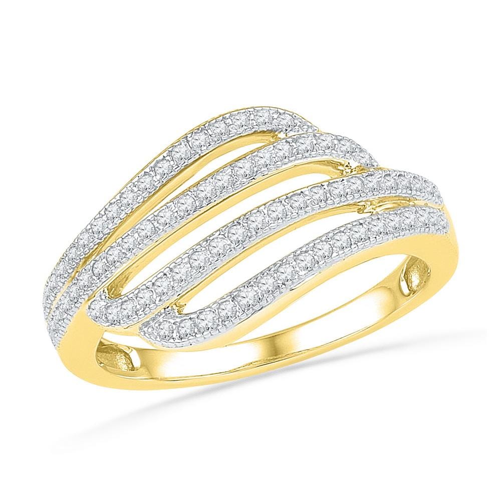 10kt Yellow Gold Womens Round Diamond Four Row Strand Band Ring 1/3 Cttw