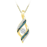 10kt Yellow Gold Womens Round Blue Color Enhanced Diamond Cluster Pendant 1/4 Cttw