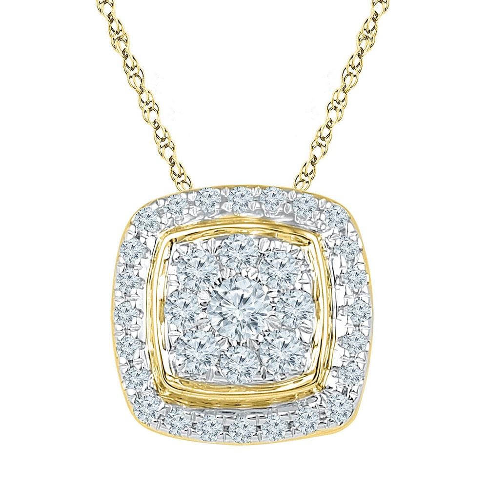 10kt Yellow Gold Womens Round Diamond Square Cluster Fashion Pendant 1/2 Cttw