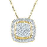 10kt Yellow Gold Womens Round Diamond Square Cluster Fashion Pendant 1/2 Cttw