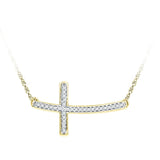 10kt Yellow Gold Womens Round Diamond Horizontal Cross Necklace 1/10 Cttw