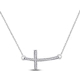 10kt White Gold Womens Round Diamond Horizontal Cross Pendant Necklace 1/10 Cttw