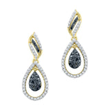 10kt Yellow Gold Womens Round Black Color Enhanced Diamond Dangle Earrings 5/8 Cttw