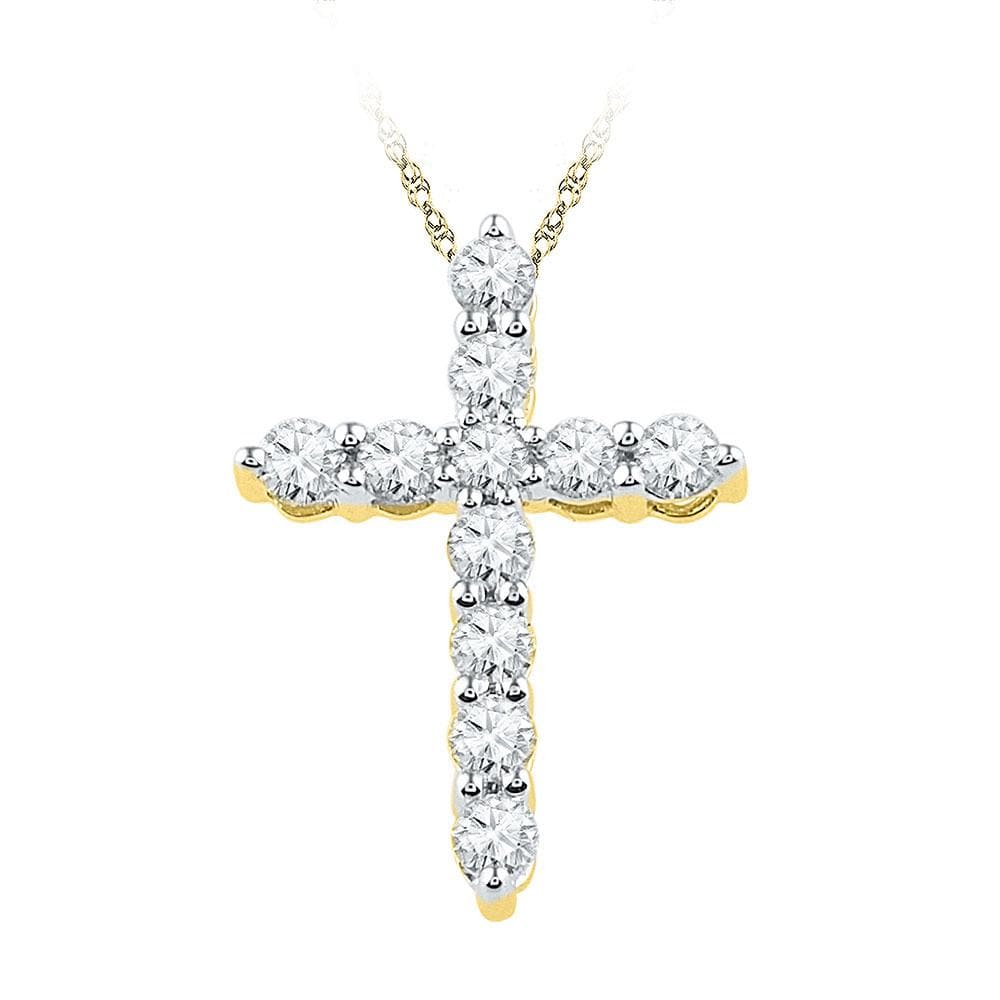 10kt Yellow Gold Womens Round Diamond Cross Religious Pendant 1/3 Cttw
