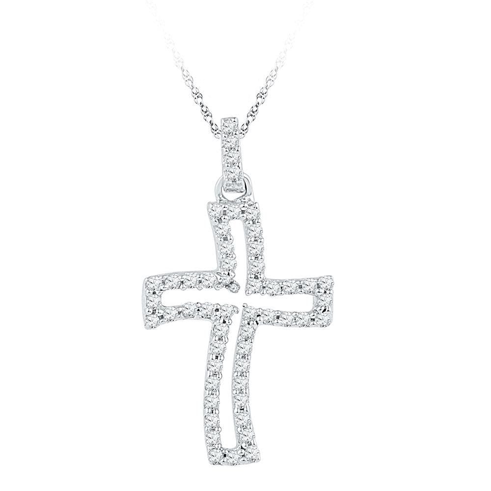 10kt White Gold Womens Round Diamond Cross Faith Outline Pendant 1/4 Cttw