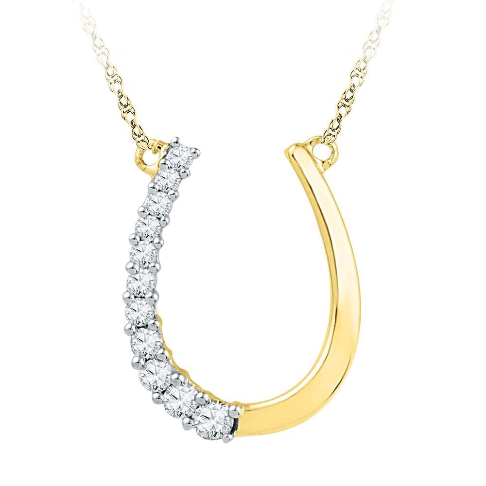 10kt Yellow Gold Womens Round Diamond Horseshoe Pendant Necklace 1/5 Cttw