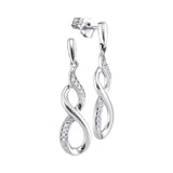 10kt White Gold Womens Round Diamond Infinity Dangle Earrings 1/20 Cttw