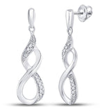 Sterling Silver Womens Round Diamond Infinity Dangle Earrings 1/20 Cttw