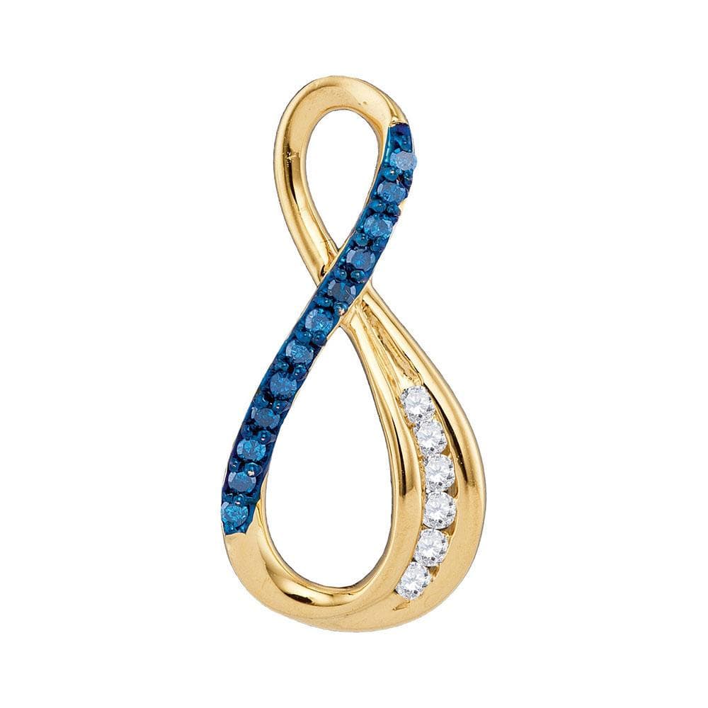 10kt Yellow Gold Womens Round Blue Color Enhanced Diamond Infinity Pendant 1/6 Cttw